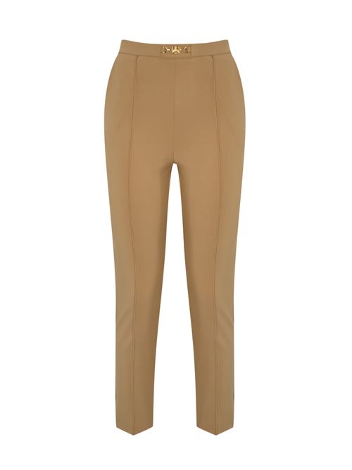 Pantalone in tessuto tecnico cammello con morsetto Elisabetta Franchi | PA02346E2032